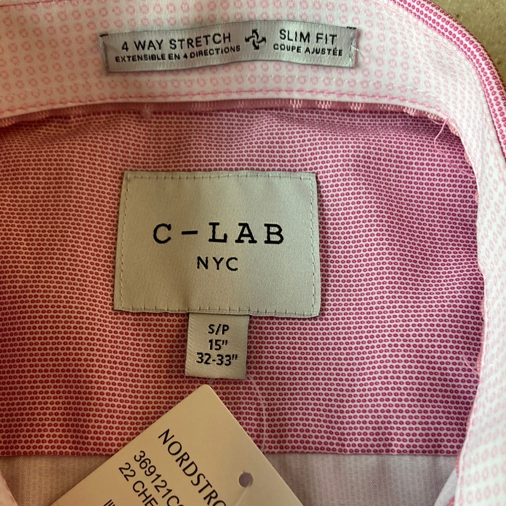 C-LAB NYC Long Sleeve Pink Dress Shirt Men Size Small 15/32-33" - Picture 7 of 15